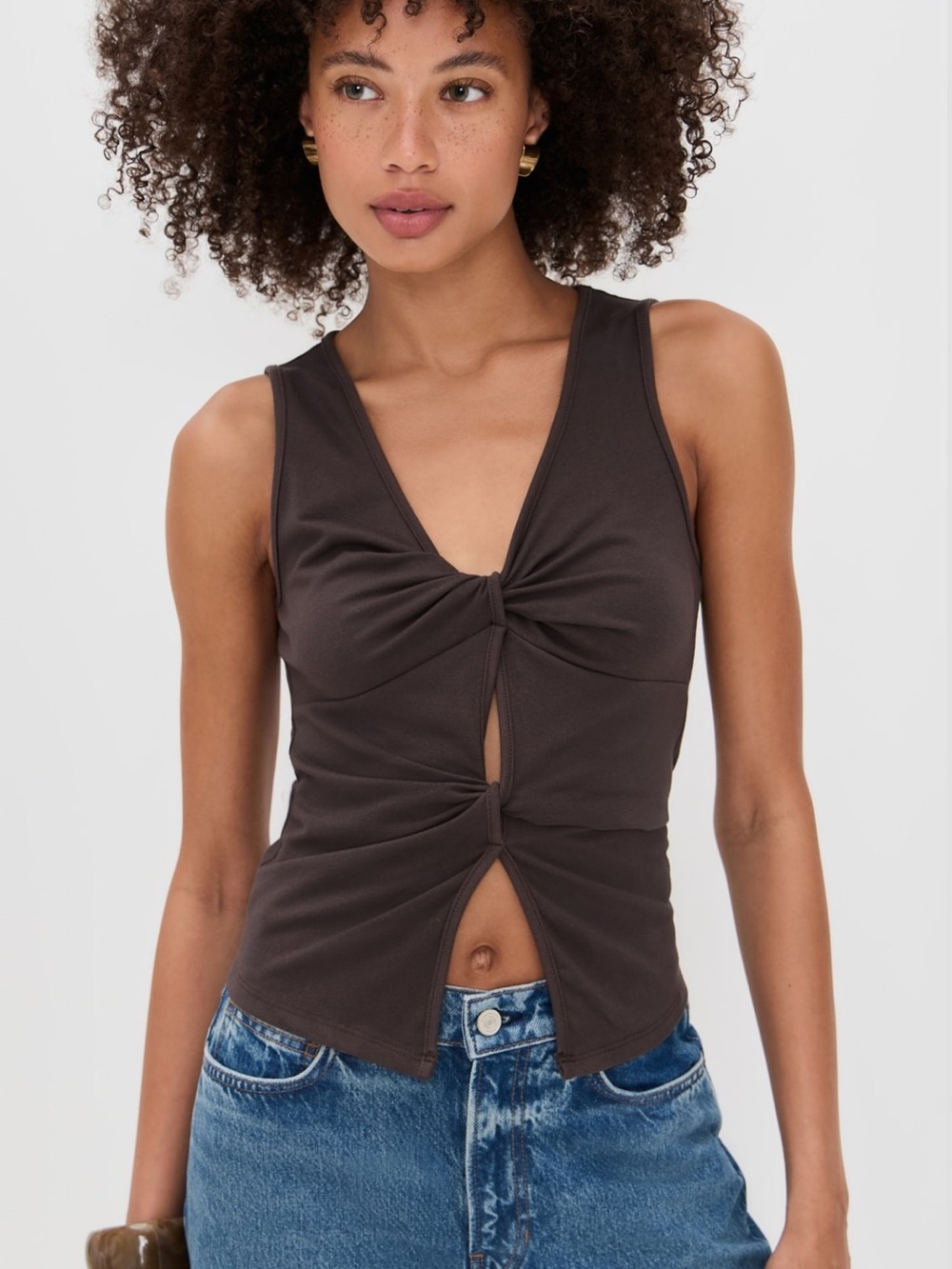 Reformation Chocolate Brown Knot-Front Tank